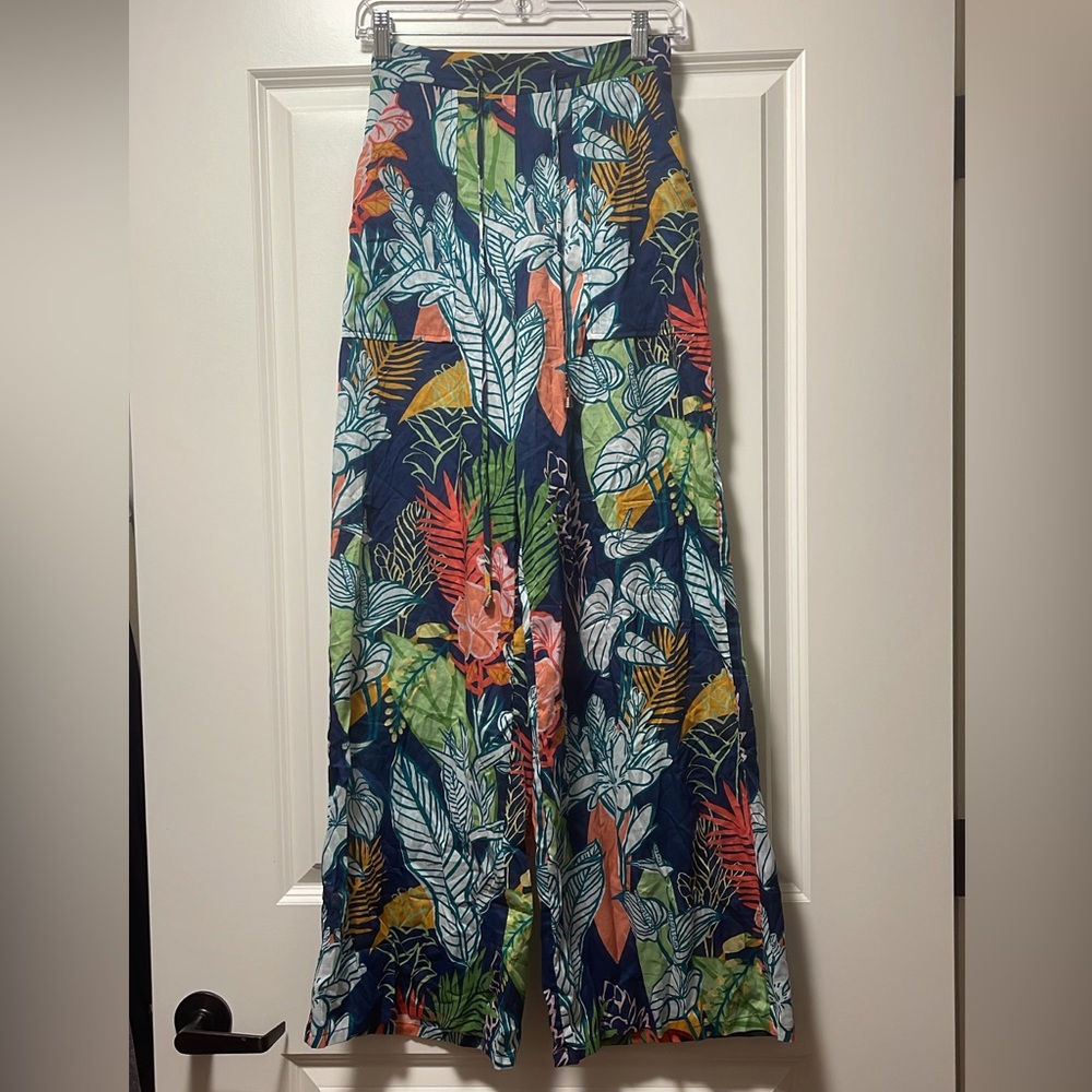 Tori Richard Tropical Print Wide-Leg Pants